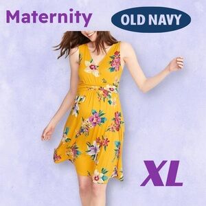 👍*GUC* OLD NAVY |🤰XL | Yellow Floral Waist-Defined Cross-Front Jersey Dress